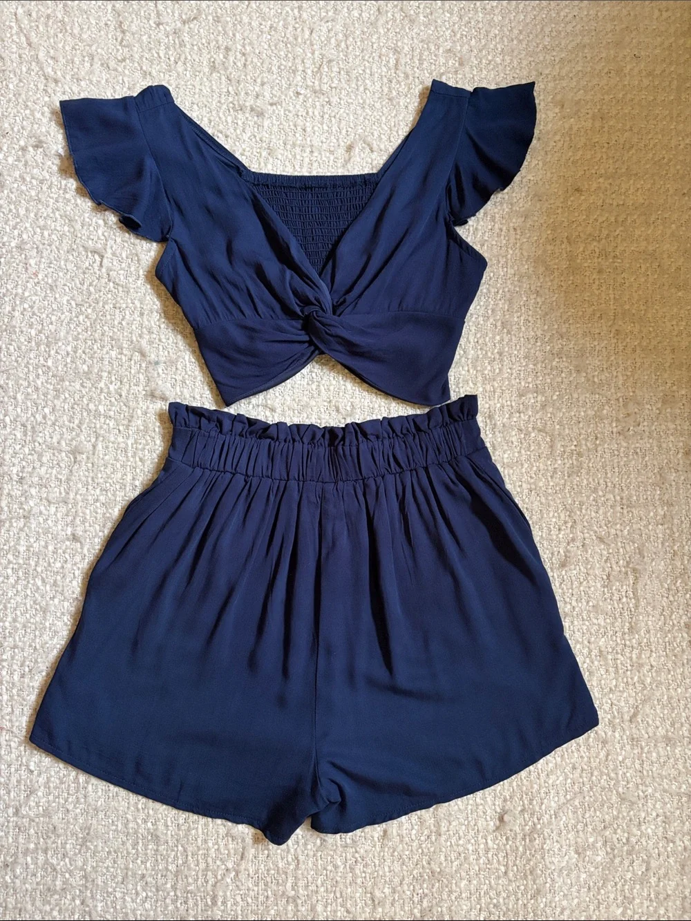 ☀️ SHEIN WOMENS SIZE SMALL NAVY BLUE KNOT FRONT CROP TOP